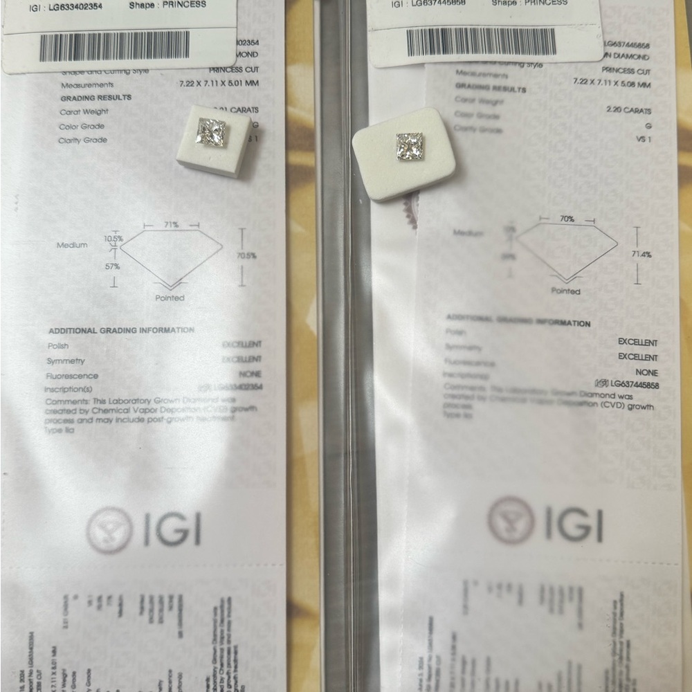 Princess Cut Diamond Earrings IGI certified 4.41 carat total weight